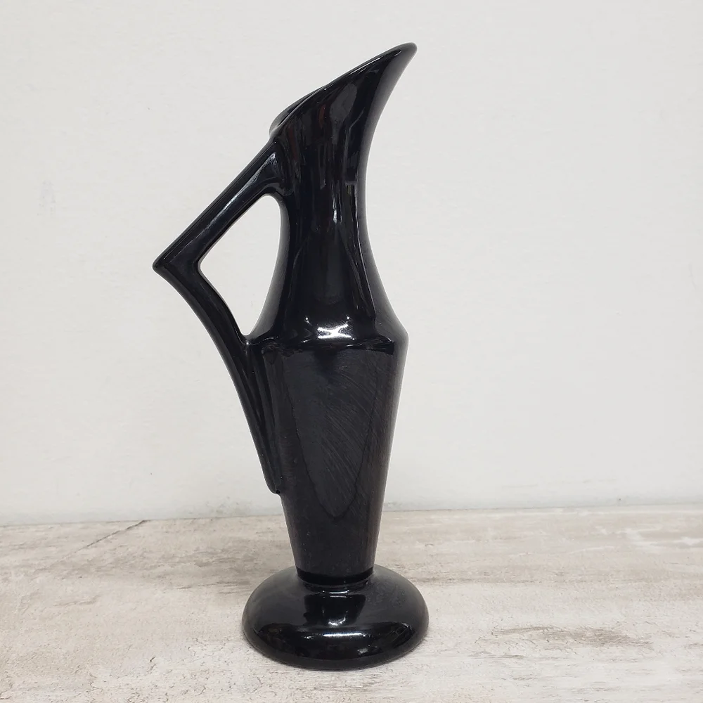 Vintage Black Ceramic Sculptural`Vase 8